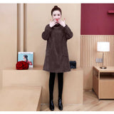 Large-Size Women's Autumn And Winter Thicker Corduroy Dress 2026 New Medium And Long Collar Plus Velvet Winter Skirt