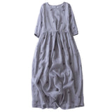 2025 Spring And Summer New Original Design Sesame Loose Large-Size Floating Art Embroidery Cotton Dress
