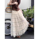[Original Practice] Korean Court Style Rice Apricot Silk Velvet Cake Layer Unkempt Net Yarn Half Skirt