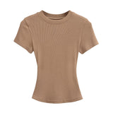Flat-Up Base T-Shirt Thread Round-Neck Short-Sleeved Bottom Shirt Showing Skinny Short-Sized Hottie