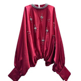 Heavy Industry French Court Style Drilled Bat Sleeve Design Small Fashion Quality Shirt 2025 Autumn And Winter New