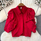 Korean Version Of The Design Sense Niche Bubble Sleeve Short Sleeve Shirt Women Loose Short Shirt Blouse Tide