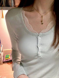 Pure Lust Lace Lace Splicing Long-Sleeved Woman In Autumn To Play The Shirt Hottie Repair Body Design Sense Niche