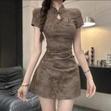 Summer New Chinese Style Buckle National Style Improved Version Of The Cheongsam Short Design Sense Of Small Wrinkle Repair Dress