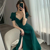 Dress Dress Women's Dress 2025 Summer New Bubble Sleeves Lead Hepburn Style French Sweet Retro A Fork Skirt