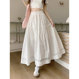 White Hollow Lace Splicing Half Dress Women's Summer New High-Waist Temperament Casual A Word Big Swing Dress