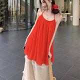 Dopamine Wears Red Bare Shoulder-Backed Neck Chiffon Shirt + Holiday Wind Skirt Skirt Long Skirt Two Sets