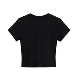 Vintage Summer Basic Short-Term Navel Collar Short-Sleeved T-Shirt Solid Elastic Bottom Top