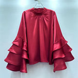 Fashion Elegant Temperament Commuting Lotus Horns Sleeves With Autumn Dress High-End Shirt Women's Top