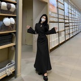 Large-Size French Cheongsam Dress Women's Autumn Hepburne Small Black Dress Fat Mm Waist Hanging Feeling Skirt