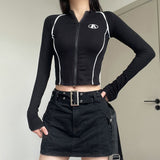 Pure Windy Sexy Colliding Color Splicing Long-Sleeved T-Shirt Women's Autumn And Winter Design Sense Slimming Inside The Top Tide