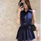 2026 French Pure-Hearted High-End Shirt Dress Women Design Waist Tie With Hottie Summer Sleeveless Skirt