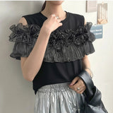 Real Shooting A Large Number Of Fake Two-Piece Multi-Wear French Women Heavy Industry Ordered Beaded Ear Lace High-End Cotton Shirt Women's Top