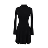 Autumn And Winter Pure Wind Half-High Collar Horn Sleeve Dress Bag Small Man Plus Long Dress Knitted Sweater