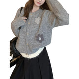 KANING Korean Round-Neck Three-Dimensional Flower Knitted Open Shirt 2026 Autumn And Winter New Lazy Wind Stifling Sweater Jacket