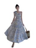 Thai Tourism To Take Pictures Of Oblique Shoulder Dress Niche Design Temperament Waist Skirt Sanya Resort Beach Dress