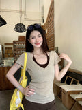 Korean Sweet T-Shirt Girl Summer New Two Strapped Hanging Neck Sling Design Snowflake Bamboo Cotton Blouse