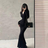 Hottie Pure Style French Sister Fishtail Dress Women Autumn Slim Bag Slacken Style Dress