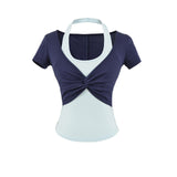 Summer New Fake Two Short-Sleeved Neck Bumper T-Shirt Top