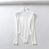 Tight-Tight High-Necked Long-Sleeved-Joined Women With Solid-Color Threaded T-Shirt T-Shirt Tops