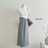 Spring And Autumn New Skirt Women's High-Waisted T-Shirt With Sports Leisure Thick Straight Straight And Straight Skirt Open A-Word Long Skirt