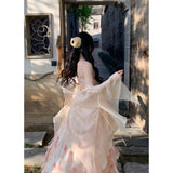 2025 Summer New Eden Oil Painting Dizzy Printing Waist Lotus Side Sling Skirt Korean Style Dress