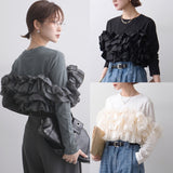 Multiplication A Large Number Of Goods Spring And Autumn And Winter New Women's Long Sleeve Heavy Industry Splicing Lotus Leaf Side Long Sleeves Of Clothing Fashion Top