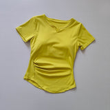 Summer Sports Yoga Suit With Chest Pad V-Neck Short-Sleeved Women's Training Fitness Running Slimming Top