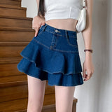 Real Shooting 2025 Denim Skirt Dress Women's French Retro High-Waist Cake Skirt 100-Folded Skirts And Hip Skirts