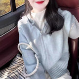 KANING Solid Lazy Hooded Cardigan 2026 New Double T-Sing Knitted Sweater Woman
