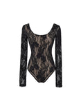 Fashion New Lace Splicing Long Sleeve Crobrate Crobrate Yarn Net Hollow Hook Babes Conjoined Shirt
