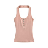 Pure Hot Girl Shell Buckle Neck Vest Button Repair Vest Vest Blouse Summer Women's Clothing