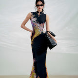 2026 Summer New Chinese Style Before And After Two Bumpy Color Printed Cheongsam Dress Women Retro Style Cheongsam Dress