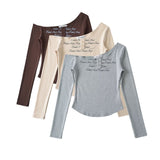 Spice Girls Personality Autumn New Letter Personality Slant Shoulder T-Shirt Collar Short Fashion Long Sleeve Bottom