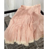 French Sweet Style Lace Spliced Pink Half-Dress Woman 2026 Summer Temperament Gentle Age Reduction A Word Short Skirt