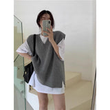 KANING's New Autumn And Winter Korean Version Of The Loose V-Collar Knitted Vest Women Wear Sleeveless Sweater Vest Shoulders