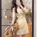French Temperament Small Fragrant Doll Collar Sleeveless Dress Women Summer Waists Thin Rich Family Thousand Gold Yellow Skirt