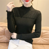KANING Stylish Stylish Temperament Pearl T-Shirt By Lace Knitted Shirt Half-Led Sweater