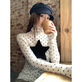 Vintage Wave Point High-Neck Long-Sleeved T-Shirt Women's Autumn And Winter Korean Sweet Age-Retro Pile Collar Bottom Shirt Top