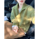 LEKA Old Money Wind Green V Lame Sea Hair Sweater Women Autumn And Winter Lazy High Sense Thick Collar Knitting Top