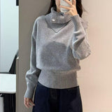 KANING Korean Irregular Collar Thicken Knitted Shirt 2026 Autumn And Winter New Design Sense Lazy Jacket Sweater