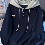 Autumn And Winter New Korean Version Of Lazy Loose Thin Single Buckle Design Sense Hooded Long-Sleeved Top