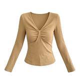 Korean High-End Kinesy V-Neck Thread Long-Sleeved T-Shirt Women's 2026 New Early Autumn Repair Bottom Shirt Top
