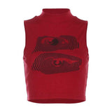 Vintage Babes Sexy Semi-Circular High-Neck Vest Women's Summer New Design Print Thin Short Top